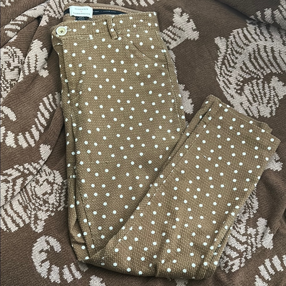 Anthropologie Brown Polka Dot Cropped Summer Pants